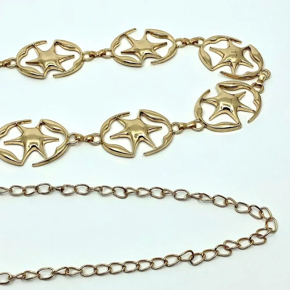 Y2K Celestial Liquid Gold Starburst Chain Belt, Fits 23.5–42.5 Inches, X7GA1218